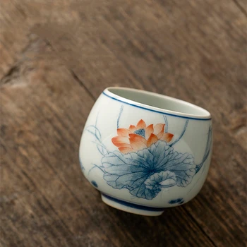 Старинная Китайская Чайная Чашка Lotus Vintage Tea Cup Керамическая Кофейная Чашка В Бочонке Красивая Чайная Чашка Чайная Посуда Чашка Чая Изображение 2