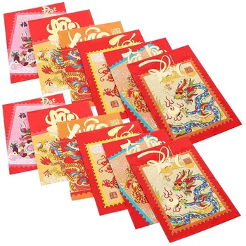 Счастливые красные конверты на китайский Новый год, Хунбао, Год Дракона, Денежные конверты на удачу, красные конверты на китайский Новый год Изображение 2
