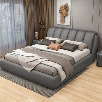Технологичная тканевая кровать Nordic главная спальня с двуспальной кроватью простая современная супружеская кровать мягкая сумка тканевая кровать Изображение 2
