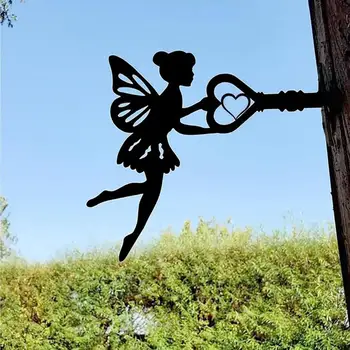 Украшение Садовой феи, металлический силуэт Эльфа, вставляющий орнамент, волшебная открытая дверь с ключом Для наружного декора дерева Изображение 2