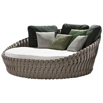 Уличная круглая кровать, стул из ротанга, мебель для отдыха на балконе, плетеная кровать из ротанга, пляжная кровать у бассейна Изображение 2