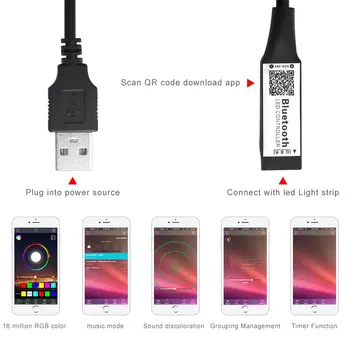 Умный таймер RGB, подходящий Bluetooth-совместимый светодиодный контроллер, USB 5 В, управление светодиодной подсветкой телевизора, многоцветная светодиодная лента 5050 Изображение 2