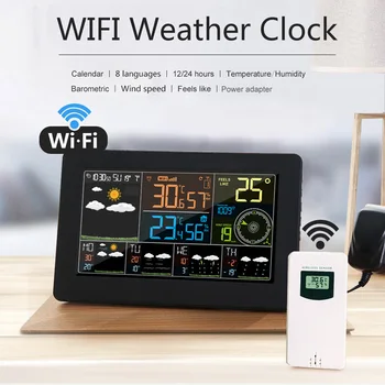 Управление приложением WiFi Метеостанция FJW4 Цветной умный погодный монитор Температура в помещении Влажность на улице Функции цифровых часов