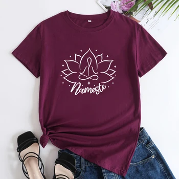 Футболка с цветком Лотоса Namaste Эстетичная женская футболка для йоги Breathe Relax, винтажные футболки для медитации, тренировок, топы
