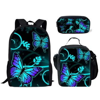 Хип-хоп, юношеская красота, бабочка, животное, 3D принт, 3 шт./компл., студенческие дорожные сумки, рюкзак для ноутбука, сумка для ланча, пенал Изображение 2