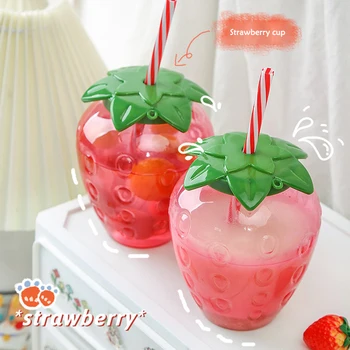 Чашка для гавайской летней вечеринки объемом 500 мл, кружка для холодных напитков в форме ананаса / клубники с соломинкой, креативные сувениры для пляжной вечеринки Изображение 2