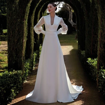 Элегантное свадебное платье для невесты 2023 г. Летнее платье с пышными рукавами и аппликацией, длинные свадебные платья с U-образным вырезом и открытой спиной, белые свадебные платья
