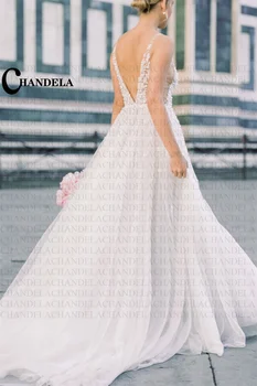 Элегантные свадебные платья CHANDELA на тонких бретельках, трапециевидное свадебное платье, расшитое бисером, Vestidos De Novia, персонализированное для женщин Изображение 2