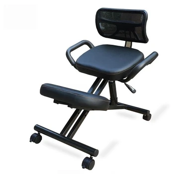 Эргономичный стул для коленей со спинкой и ручкой, офисный стул для коленопреклонения, Эргономичная осанка, Кожаное черное кресло на колесиках Изображение 2