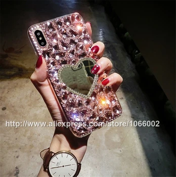 Ярко-розовые блестящие зеркальные чехлы с украшением в виде кристаллов Love Mirror для Apple iPhone 11 12 13 14 15 Pro Max Mini X XS XR 7 8 Plus Изображение 2